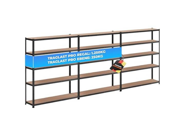 ALL Premium Schwerlastregal 3er-Set 180x150x40 cm Schwarz 1250kg Traglast, stabiles Regal 40 cm tief geeignet als Lagerregal Metall, Werkstattregal & Regal Metall Schwarz, vielseitige Lagerregale