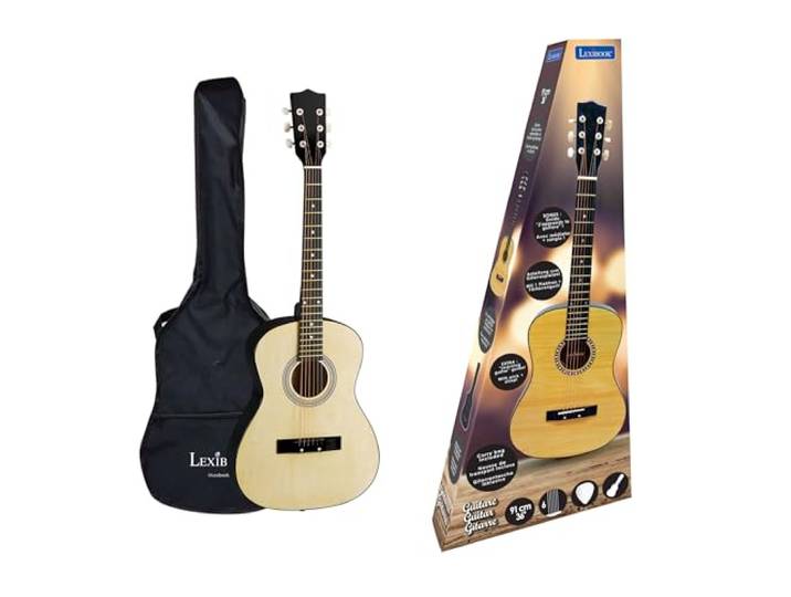 Lexibook, Houten akoestische gitaar, 36'' lang, Leergids inbegrepen, 6 nylon snaren, Draagtas inbegrepen, Hout/Zwart, K2200