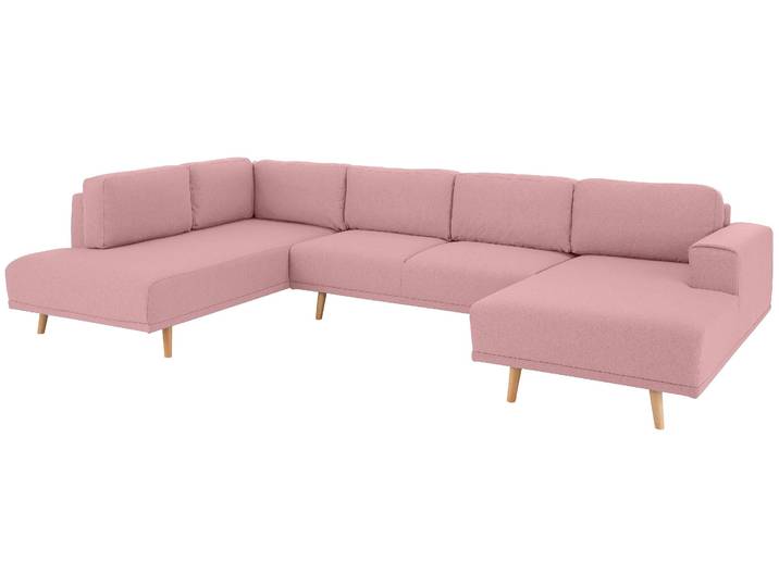 Wohnlandschaft, Filzoptik & Luxus-Microfaser, Rosa, 355×203 cm, U-Form, Skandinavisch, Home-affaire