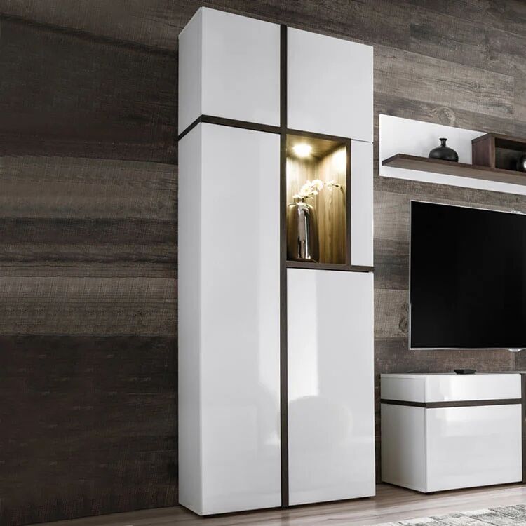 garneroarredamenti Vetrina 70x197h cm soggiorno moderno bianco opaco e lucido Mackay Gihome®