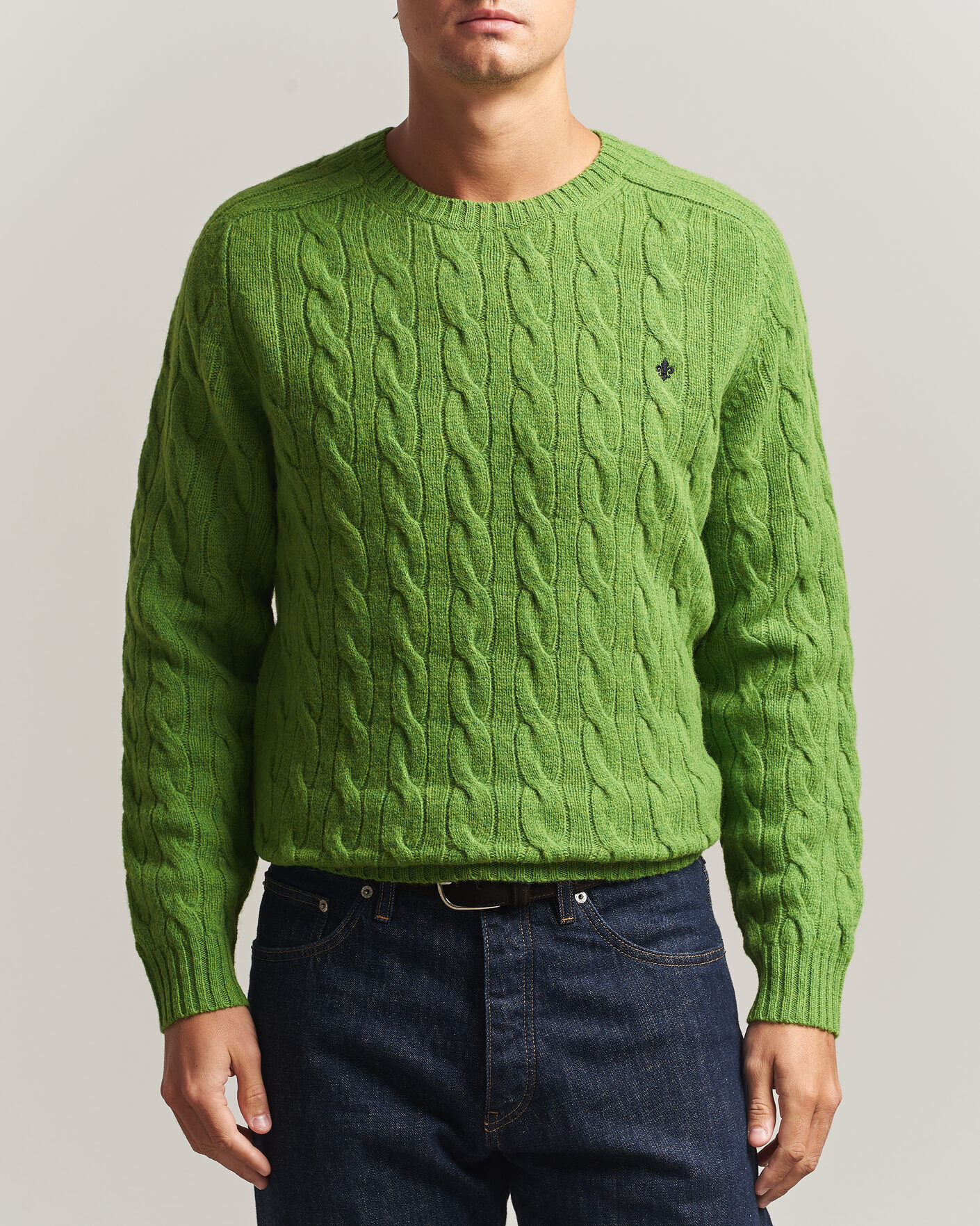 Morris Archard Cable Sweater Green men S Grøn