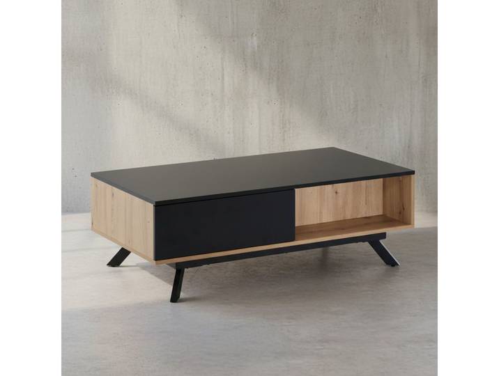 KADIMA DESIGN Couchtisch Stylischer Kaffeetisch, Eiche-Dekor/Schwarz, 110x60x38 cm