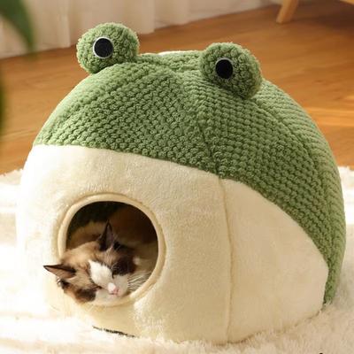 Inspired Finds Plush Frog Shaped Winter Warm Pet Nest For Small Dogs And Cats stereoscopic Fossa