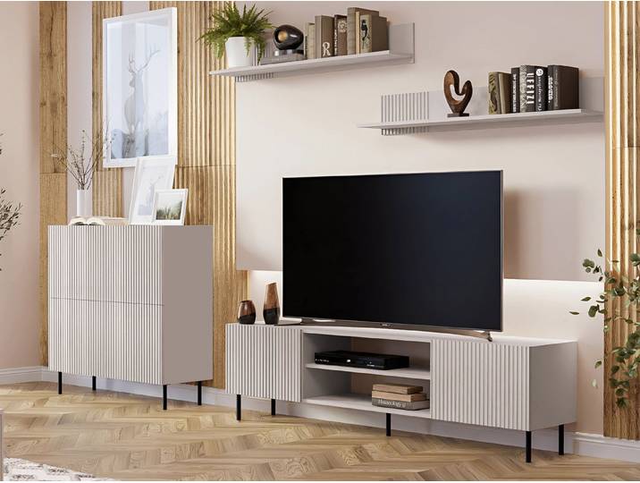 MIRJAN24 Wohnzimmer-Set Aruba IV, (4er-Set, 2x Wandregal, Kommode, TV-Lowboard), Metallfüße in der Farbe Schwarz