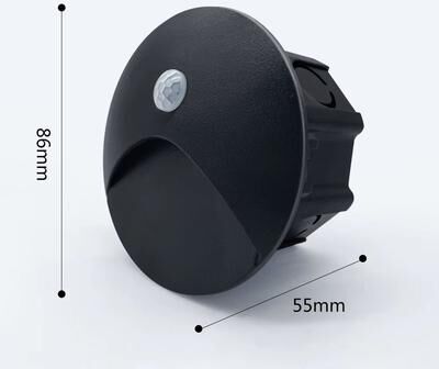Inspired Finds SANDIY Outdoor Sensor LED Embedded Wall Lamp With 60mm Box Waterproof Footlight For Stairs, Steps, Garden And Exterior sensor Black 1w warm Light
