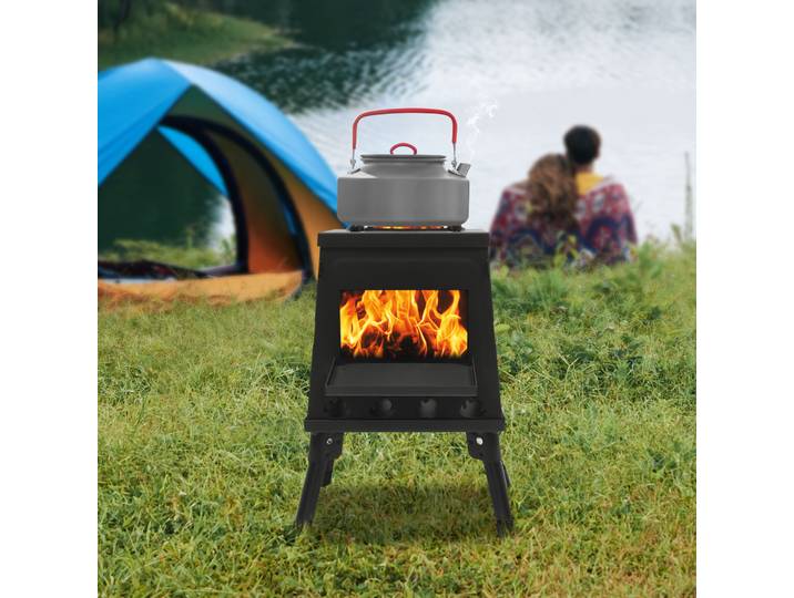 Poêle de tente avec tuyau, radiateurs de tente avec sac de transport et bâton de carburant, cheminée de jardin réglable, poêle de patio, poêle à fusée, chauffage extérieur