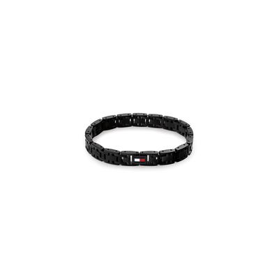Gliederarmband TOMMY HILFIGER "H-LINK", schwarz (schwarz, rot, blau, weiß), Armbänder, Damen, 19cm, Edelstahl, Gliederarmband, Emaille