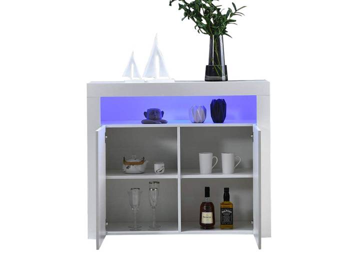 Flieks Sideboard LED Weiß Hochglanz Stauraum TV-Schrank Modern, 40x92x108 cm, Kleinmöbel, Kommoden, Sideboards