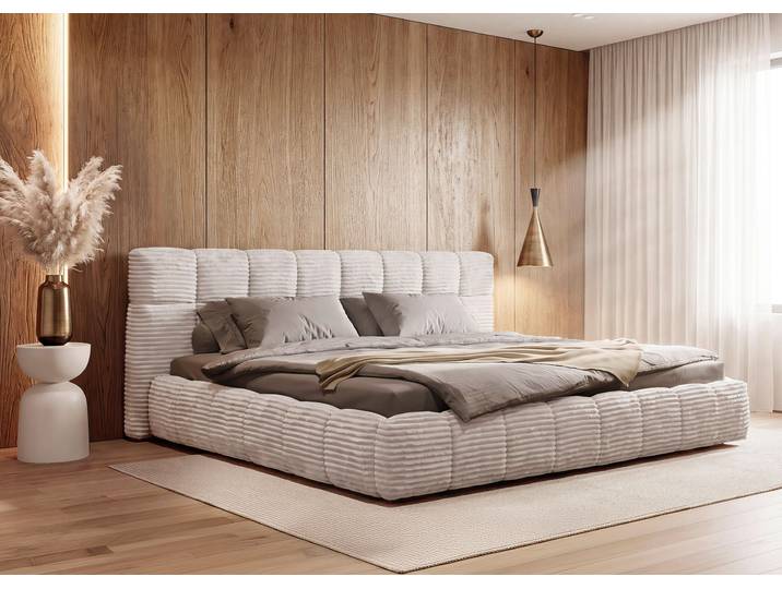 Polsterbett HOME AFFAIRE ALSTED, Familienbett mit kuscheligen Breitcord-Bezug , beige, B:275cm H:105cm L:231cm, Betten, Polsterbett, Liegefläche 180x200 und 240x200 cm, dick gepolstertes Kopfteil