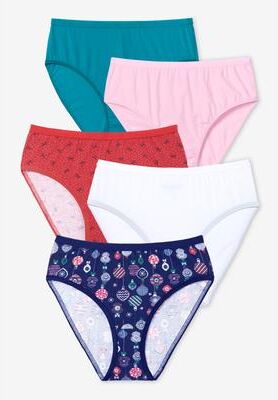 Plus Size Women's Hi-Cut Cotton Brief 5-Pack by Comfort Choice in Ornaments Pack (Size 10)