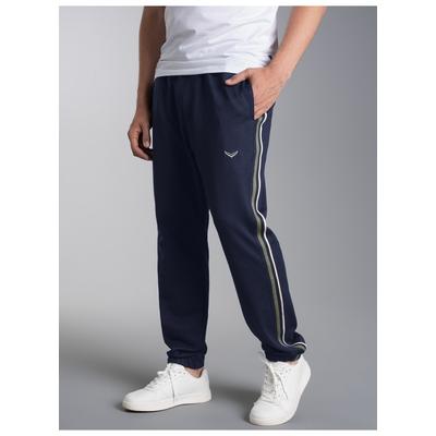 Jerseyhose TRIGEMA "TRIGEMA Jogginghose mit Seitenstreifen", Herren, Gr. S, Normalgrößen, blau (navy), Sweatware, 70% Baumwolle, 30% Polyester, Basic, Hosen Jerseyhose