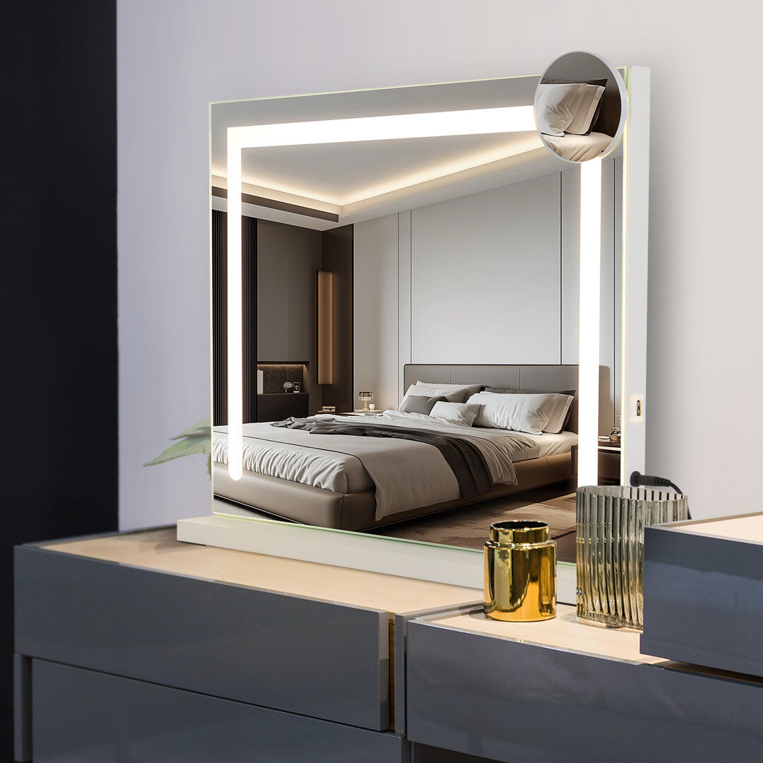 Metro Dashaun Iron Rectangle Freestanding Vanity Mirror White 40cm H X 50cm W X 12cm D