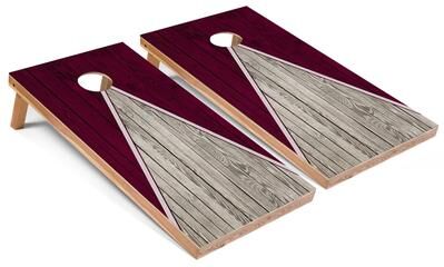 Skip's Garage Solid Wood Cornhole Boards - Maroon Triangle Design