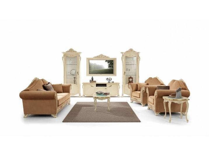 Xlmoebel TV-Schrank Klassischer Holz-TV-Schrank in Beige mit Stauraum (Set 2tlg. (TV-Schrank + TV-Rahmen) Hergestellt in Europa