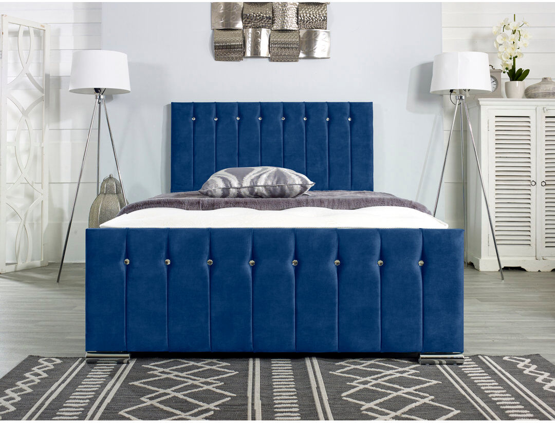 Wayfair Sleep Fausley Upholstered Bed Frame Blue Small Double (4')