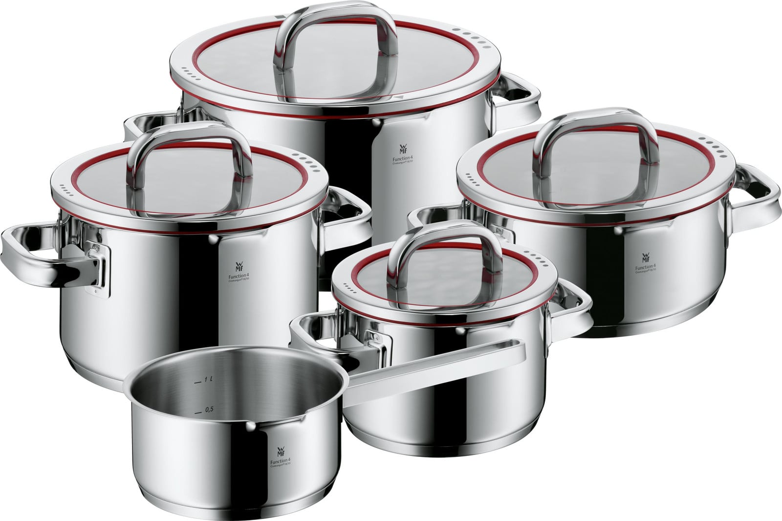 WMF Pannenset Function 4 - RVS - 5 Delig - Downdraft Geschikt - Kookpannen ø 16, 20, 20 en 24 cm en Steelpan ø 16 cm