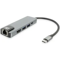 ACT AC7091 (USB-C, 4 Ports), Dockingstation + USB Hub, Grau