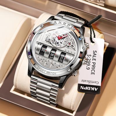 Fashion Sheath Luxury Mens Quartz Watch With Creative Rotating Date And Genuine Leather Strap b