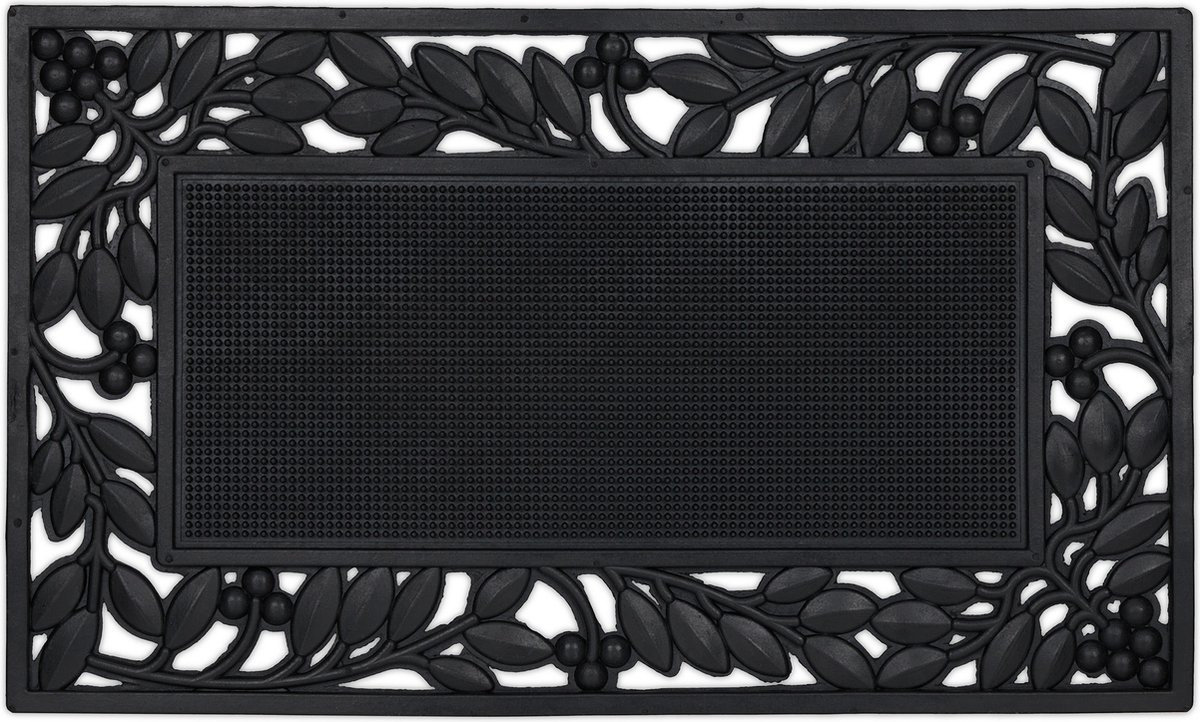 Zwarte antislip deurmat met bladeren patroon