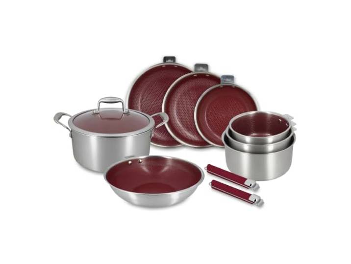 Menastyl Batterie Aglaé 10 pièces inox Lie de vin 2 poignées induction