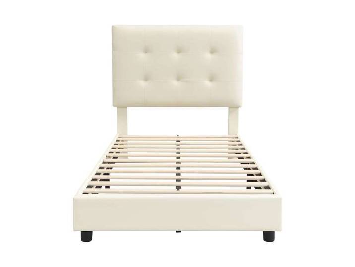 Lit simple 90x200 cm avec tête de lit beige