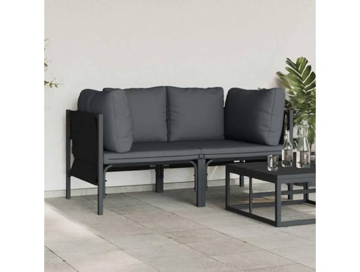 KTHLBRH Ecksofa-Set, 2-teilig, Anthrazit, Stahl Modular, wetterfest, pulverbeschichtet, Kissen mit Reißverschluss