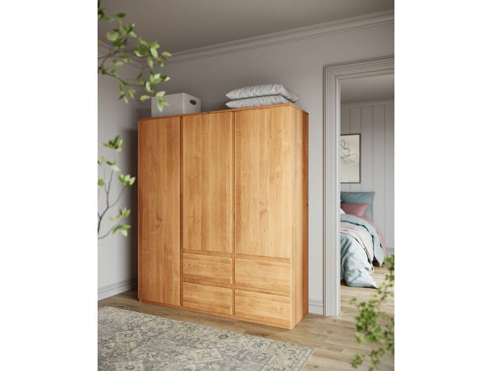 Naturwohnen Kleiderschrank aus Massivholz Erle H190 x B167 x T50cm Finn mit bioola® nature veredelt 100% Bio & Vegan
