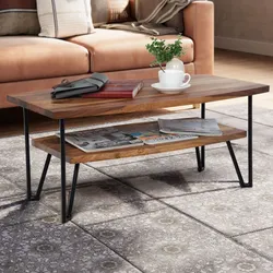 Couchtisch FineBuy Sofatisch 90x50x40 cm Sheesham Massivholz Tisch mit Stauraum