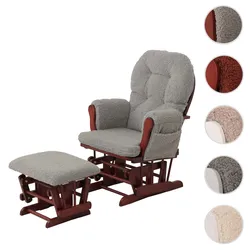 Relaxsessel HWC-C76, Schaukelstuhl Sessel Schwingstuhl + Hocker Stoff Bouclé 480g/m2 ~ grau Gestell dunkel