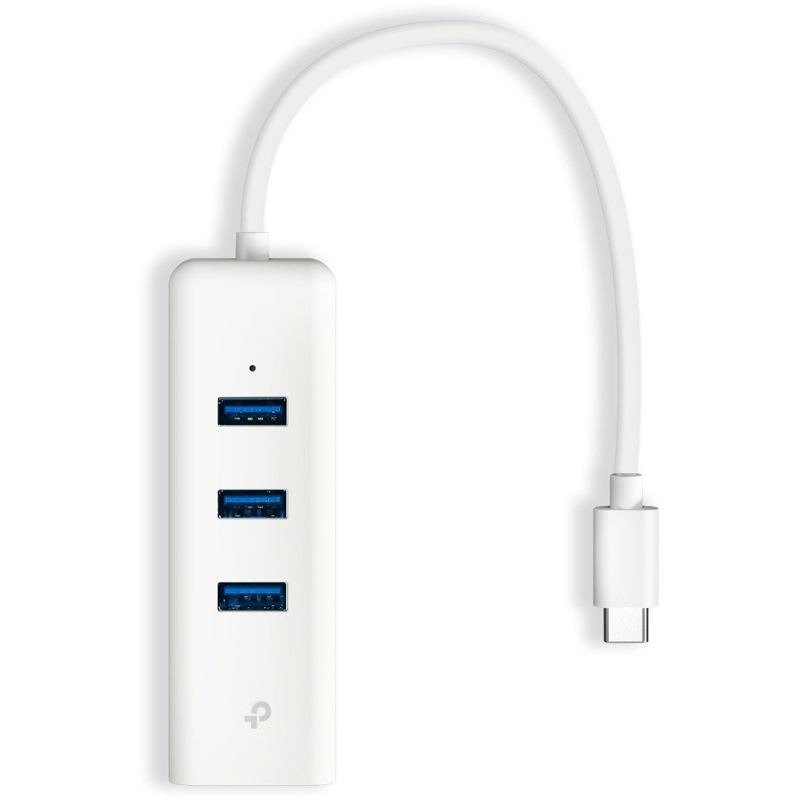 TP-Link LAN-Adapter UE330C, USB 3.2 Gen1 USB-C > 3x USB-A + RJ-45 (weiß, Gigabit Ethernet)