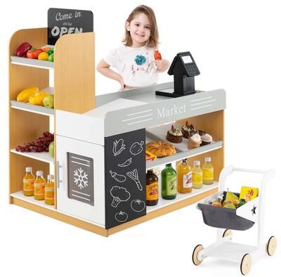 Pretend Wooden Play Store Toddler Supermarket Playset Grocery Store