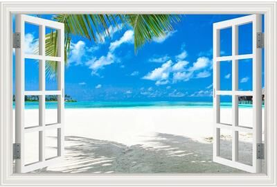 Inspire Essentials 3D Beach Window Wall Sticker Ocean View Room Decor 8 24x36inch