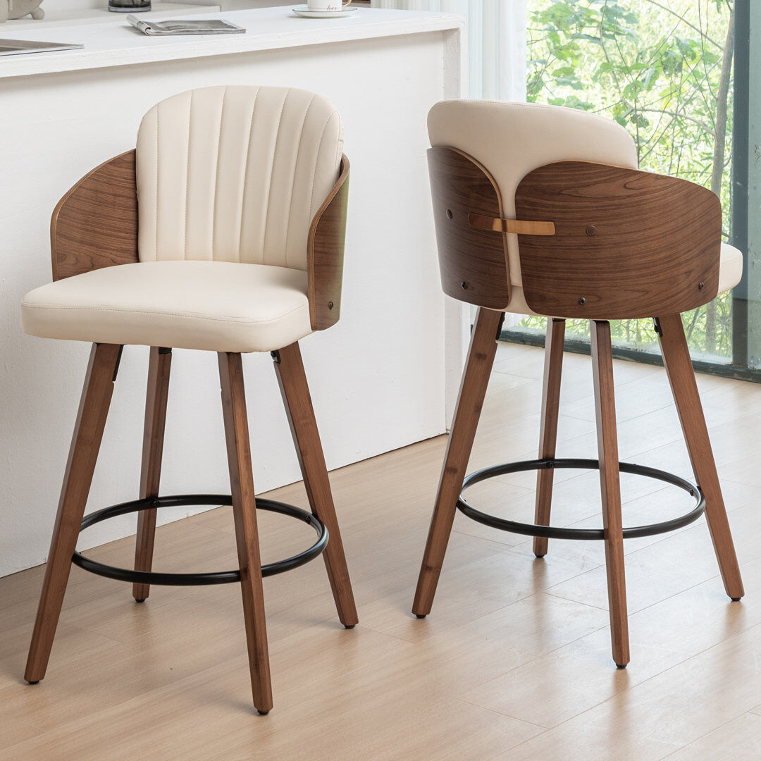 Blue Elephant Ljubka Swivel Bar Stool Beige Bar Stool (77.1cm Seat Height)