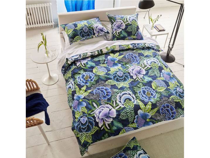 Housse de couette imprimée en percale de coton bleu 260x240