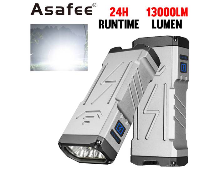 Asafee 13000LM lumière LED lampe de poche EDC 60W puissance brûlante feuille lampe torche Rechargeable lanterne étanche 10000mAh batterie travail