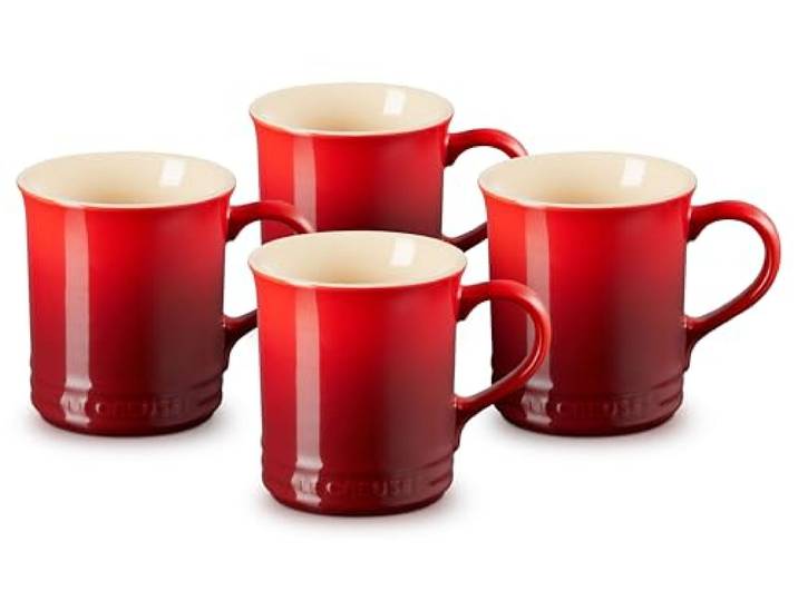 Le Creuset Set mit 4 Tassen aus Steingut, je 400 ml, Kirschrot