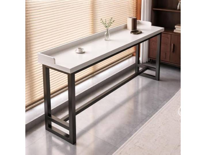 Hoher schmaler Küchenbartisch, Industrieller rechteckiger Bartisch Schmaler Sofatisch mit Metallrahmen, schmaler Konsolentisch für die Küche(White(Single layer),47.2 Lx15.7 W)