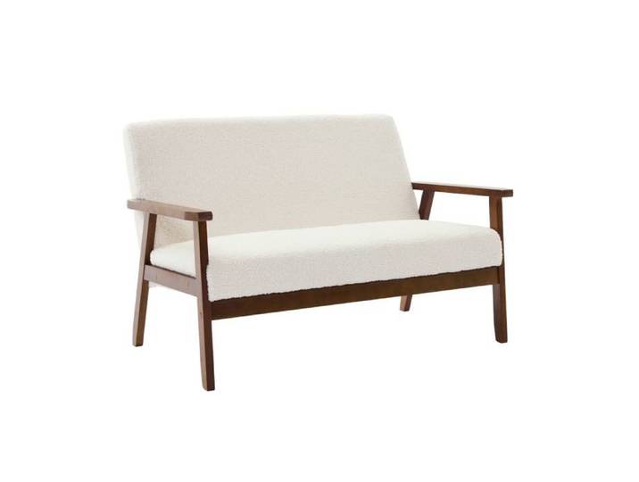 sweeek - Canapé banquette 2 places bois d'hévéa teinté noyer clair et bouclette ISAK