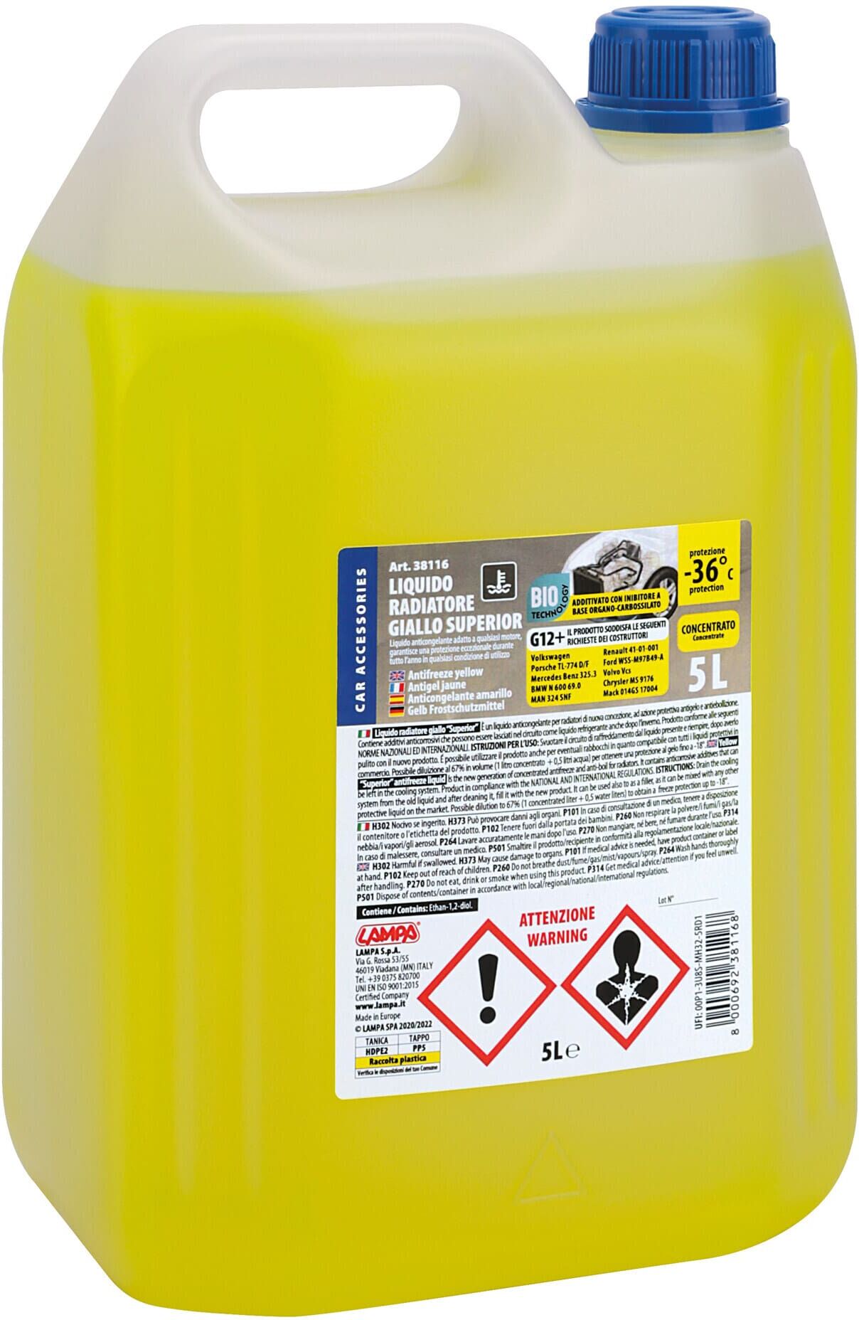Superior-Giallo G12+, liquido antigelo radiatore concentrato (-36°C) 5 L