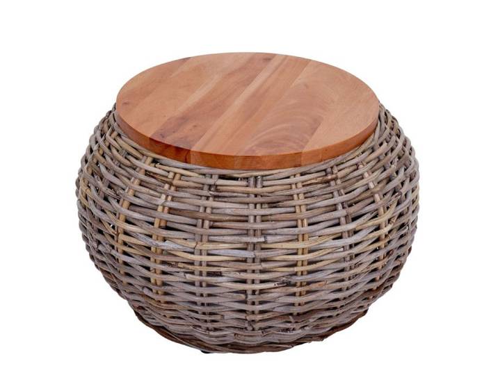 Table d'appoint HWC-M30 Table en rotin table de fleurs table de café table de salon table en bois ronde 33x49x49cm Ku