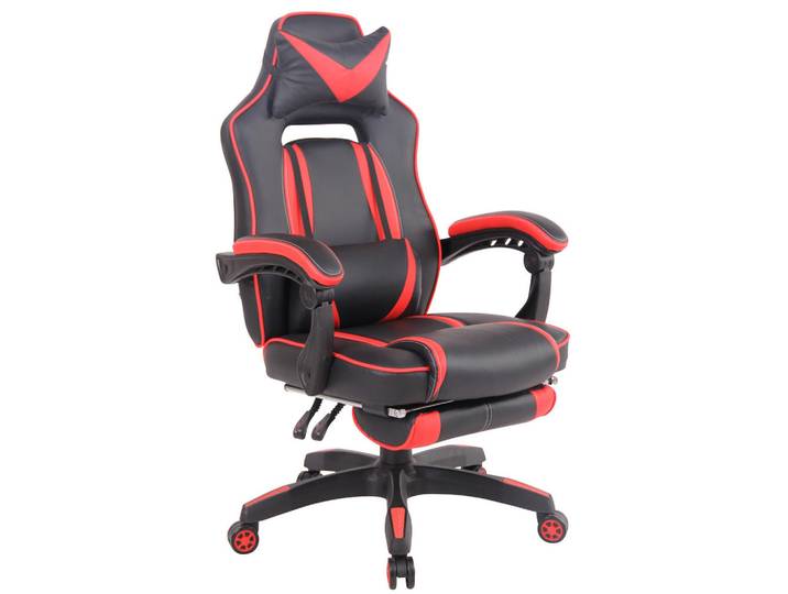 CLP Chefsessel Lederlook schwarz/rot, Rot, Schwarz, Kunststoff, 68x114x61 cm, Büromöbel, Bürostühle, Gaming-Sessel
