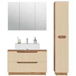 Vicco, Badmöbelset, Badmöbel-Set Lotta, Eiche/Kaschmir gestreift, 3 Teile
