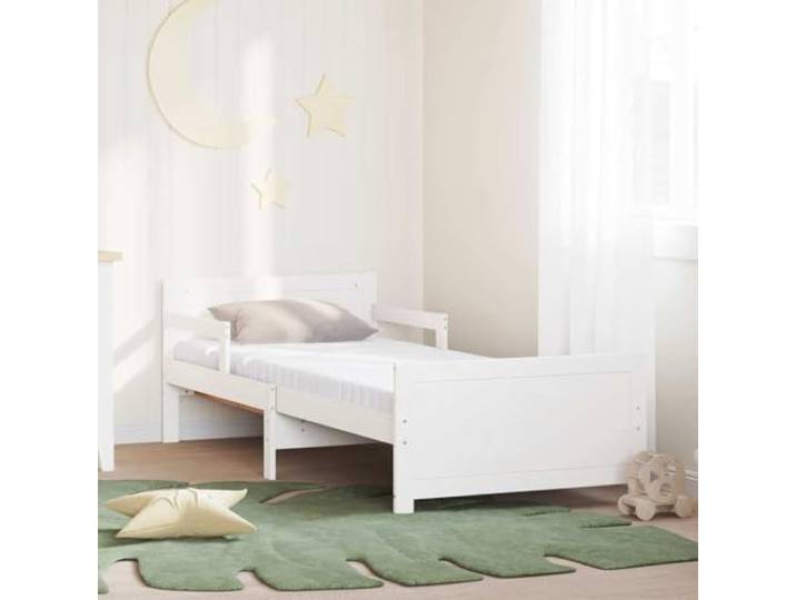 RJPLMFV Bett 80 x 200 cm mit Matratze, Rahmen aus Kiefernholz, Weiß Langlebiges Massivholz, Matratze, mittlere Härte, modernes Design, einfache Montage