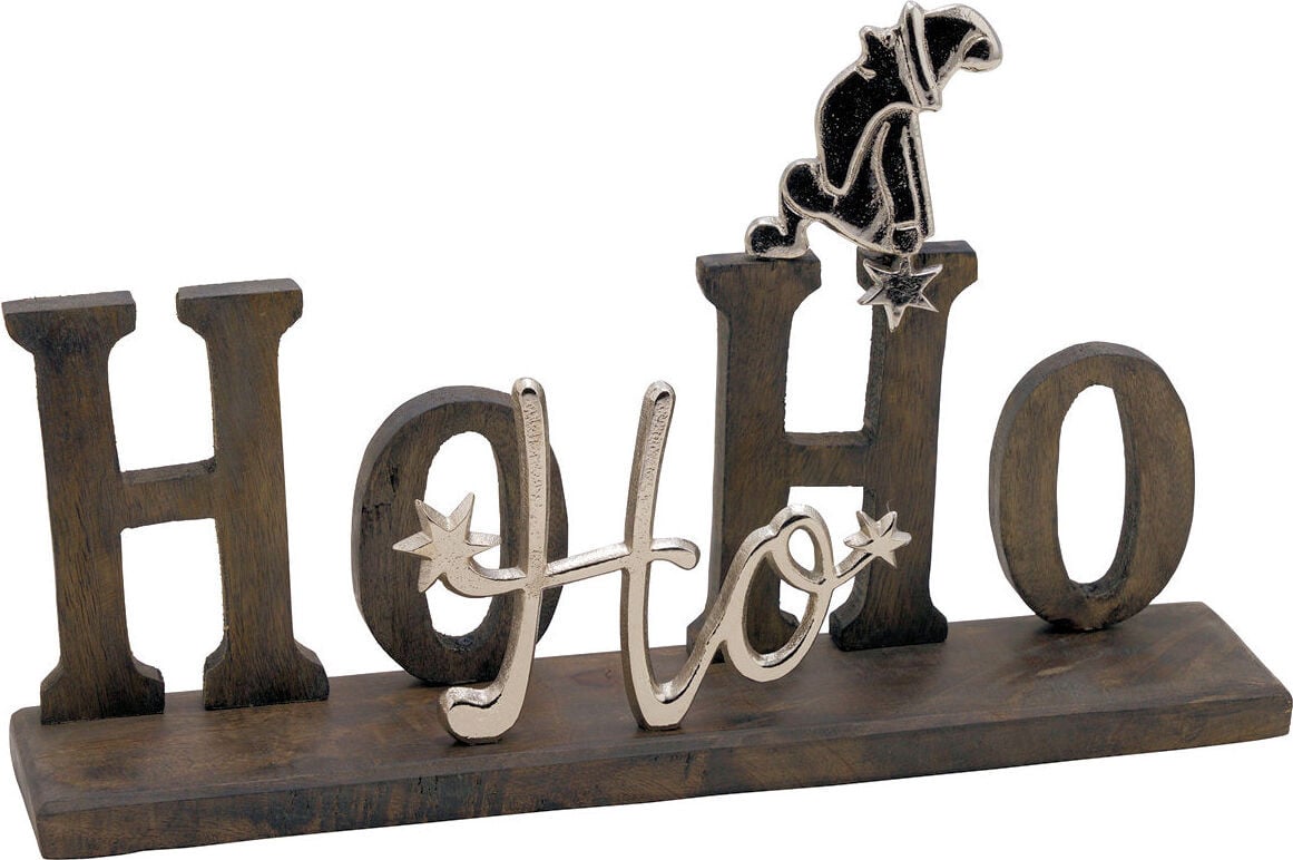 Spetebo Houten kerstdecoratie HO HO HO met aluminium