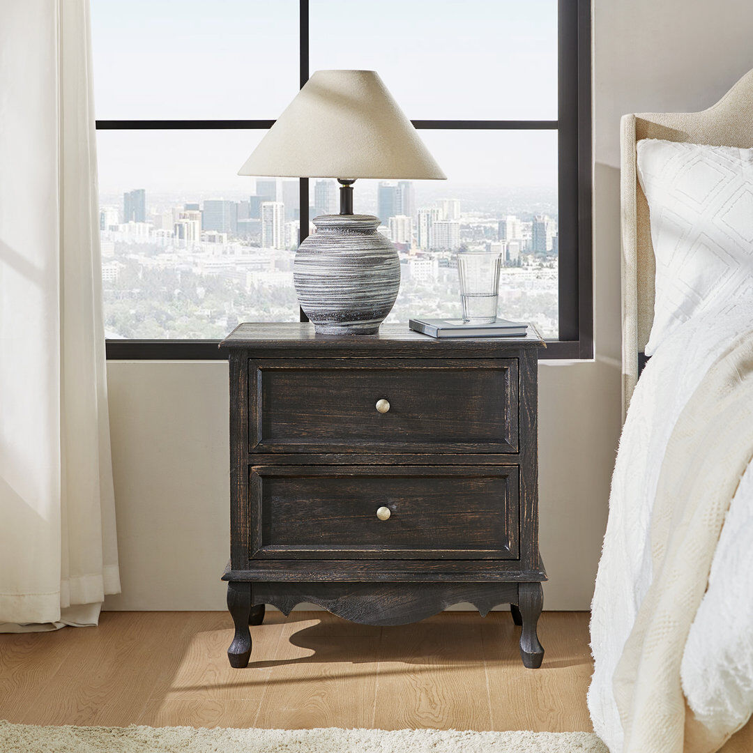 Ophelia & Co. Hippe 61cm W Transitional Wood Bedside Table with Charging Station and Cord Management Charcoal 61cm H X 61cm W X 41cm D
