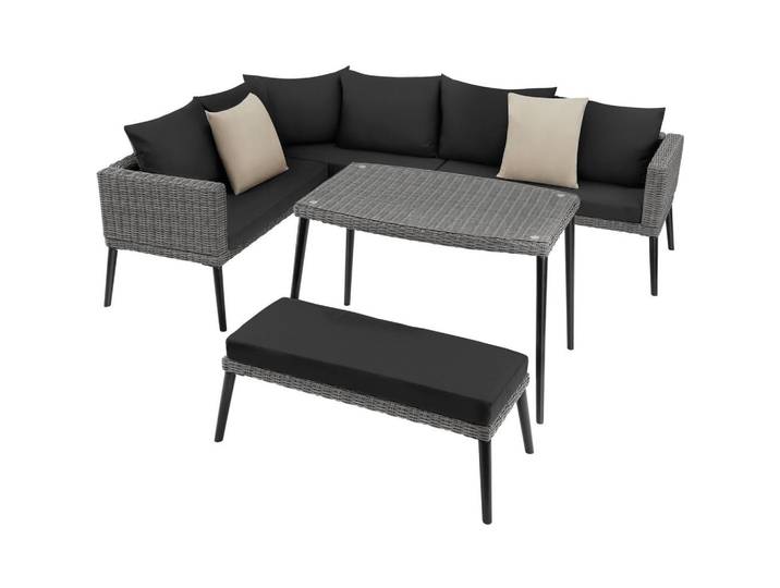 tectake Aluminium Rattanlounge Lounge Pula, hochwertiges Geflecht, grau, Grau, Metall, Rechteckig, Gartenmöbel, Gartengarnituren, Gartenmöbel-Sets