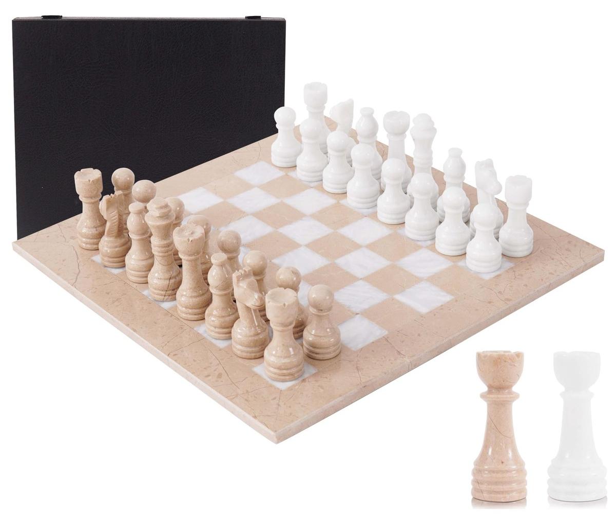 Marmor Schachspiel Schachset - 15 Zoll Brett - 32 Figuren - Aufbewahrungsbox