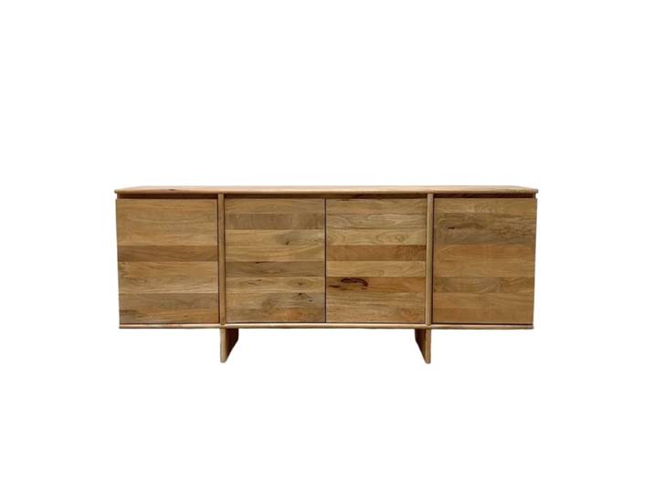 Buffet à 4 portes en bois de manguer masif naturel avec pieds en bois