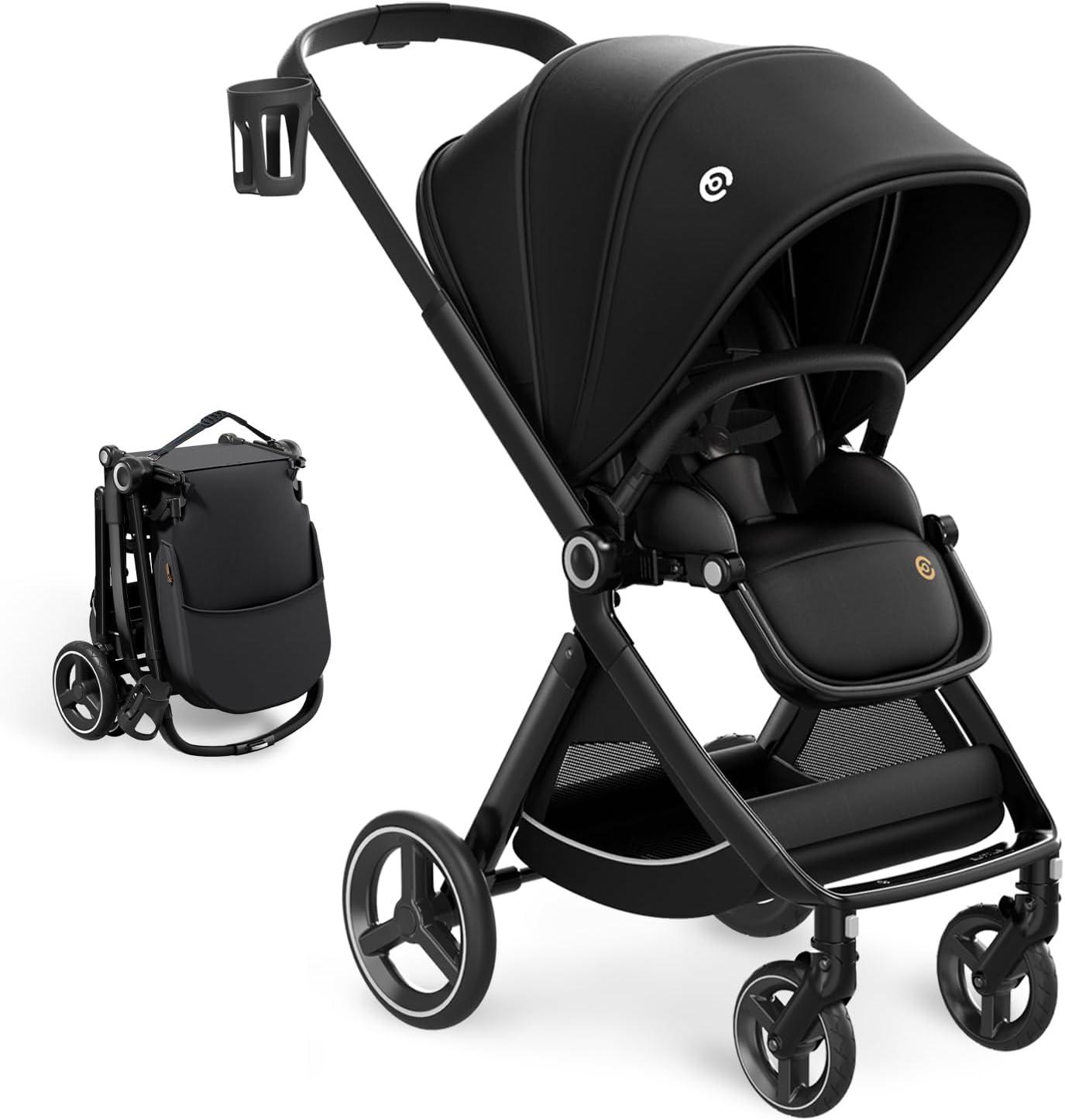 EMU Kinderwagen, entgegen der Fahrtrichtung, zusammenklappbar, kompakter Babybuggy, schwarz, Sitz mit Umkehrfunktion, Kinderwagen mit Liegefunktion, geeignet für Kinder von 0 bis 3 Jahre