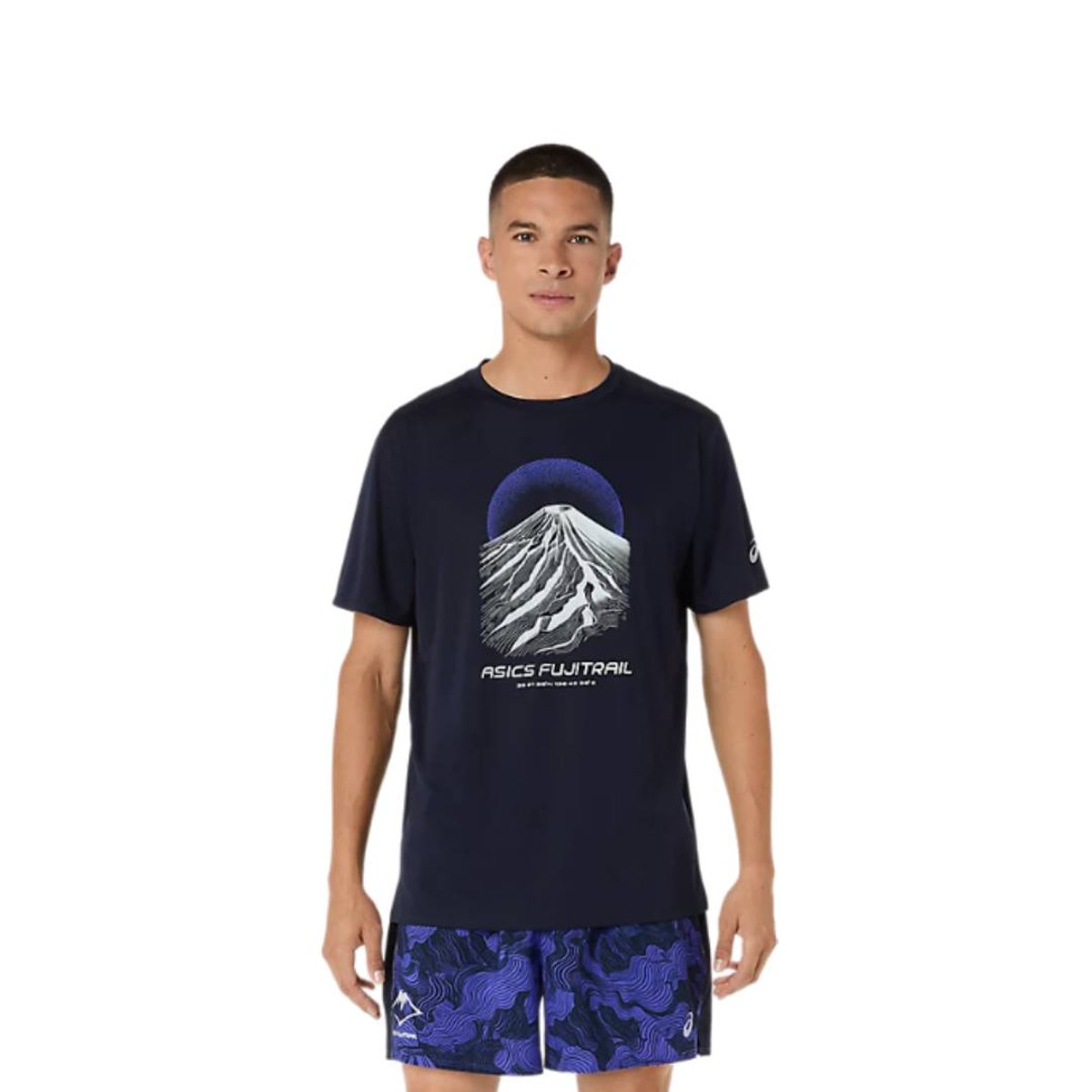 Camiseta Asics Fujitrail Manga Curta Preto Roxo, Tamanho M Homem